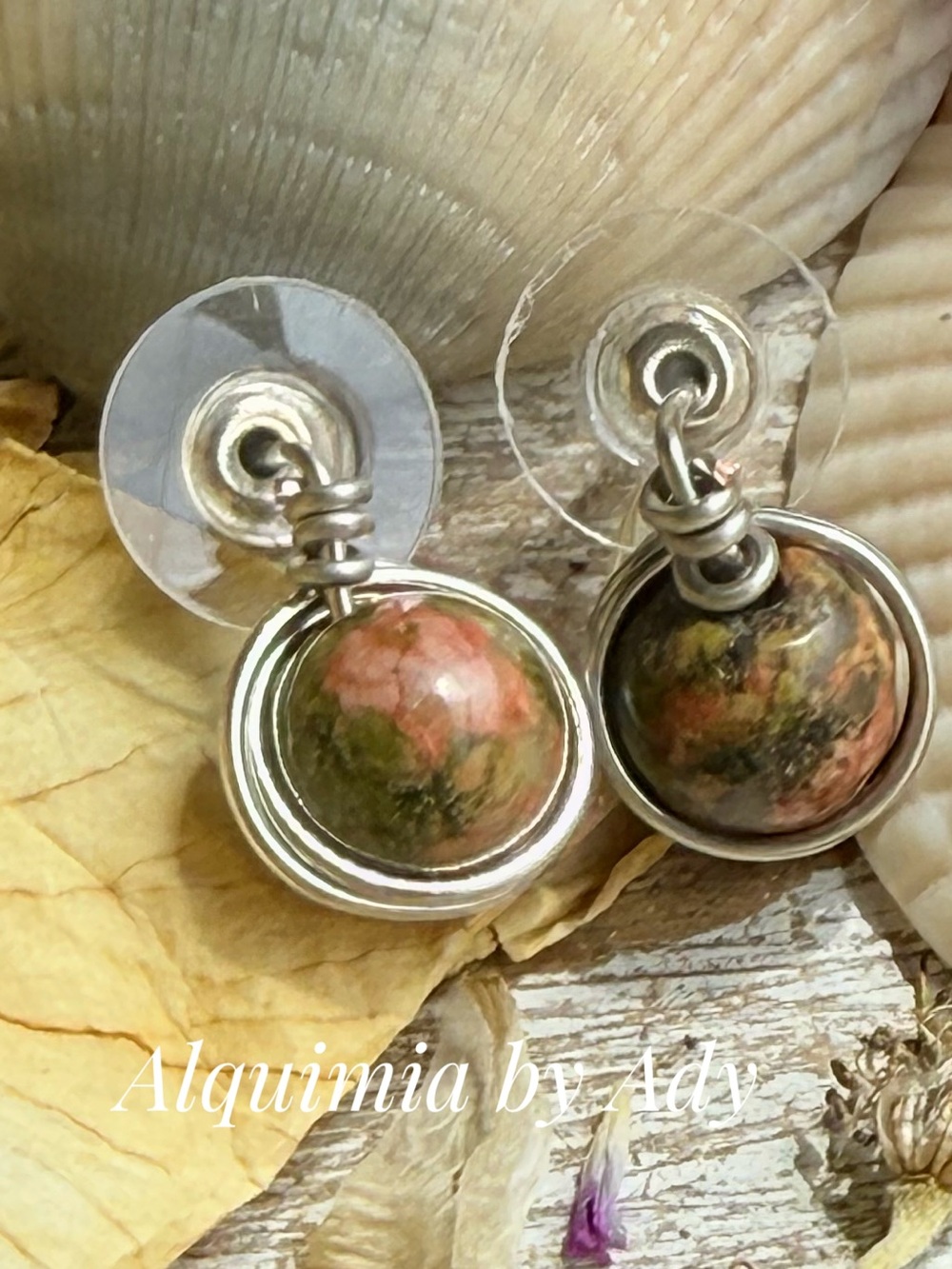 Alquimia Green and Coral Round Stone Drop Earrings